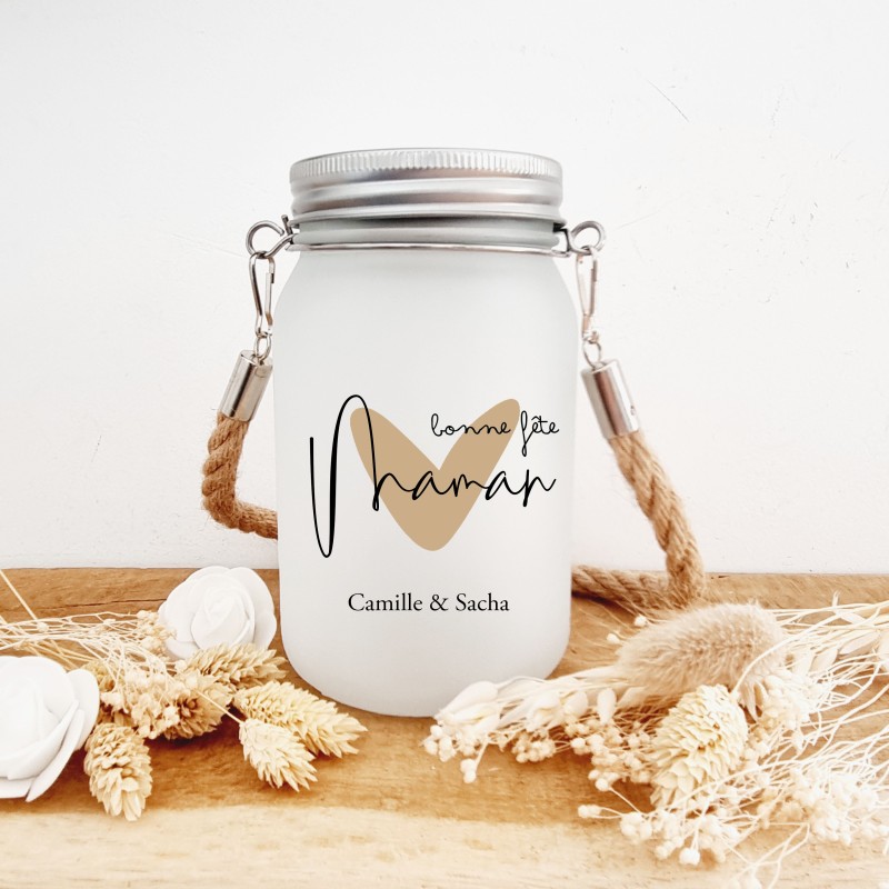 Lanterne déco personnalisable - Mason Jar – Cadeau fête des mères unique et tendre
