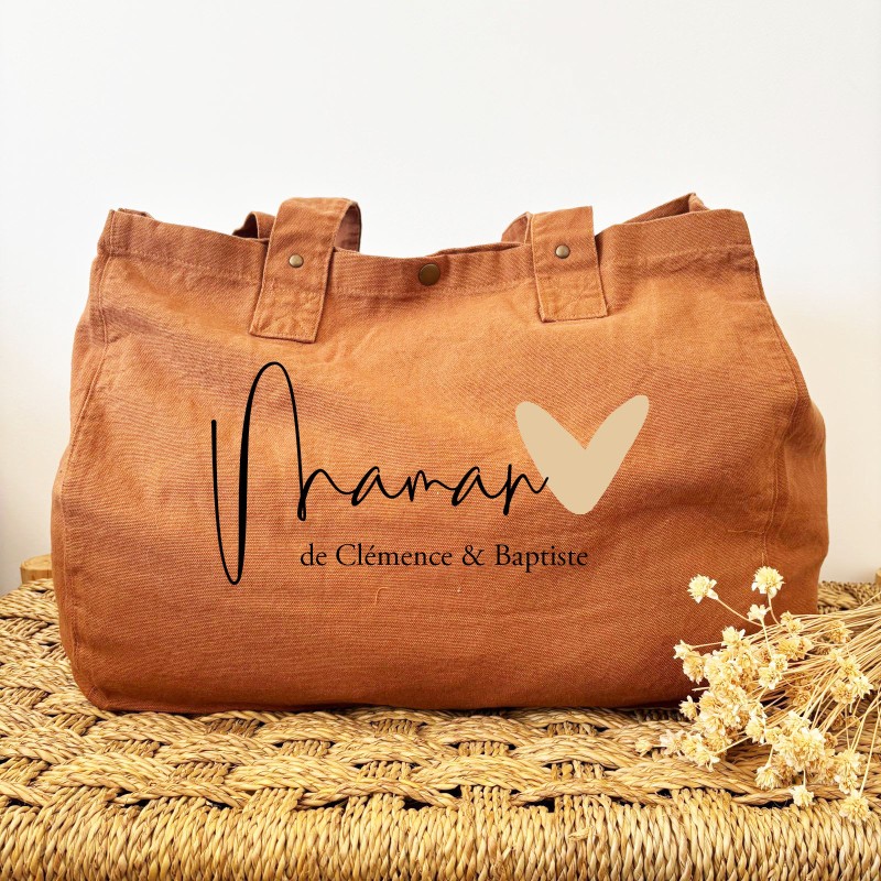 Cabas personnalisable "Maman" – Coloris caramel – Maman Coeur