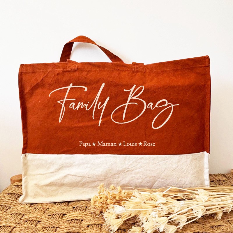 Grand sac Family Bag personnalisable – Terracotta et écru