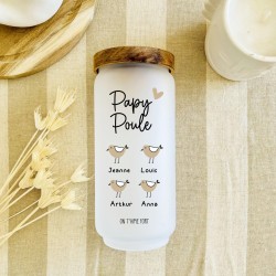 Pot en verre dépoli Papi Poule – Cadeau grand-père