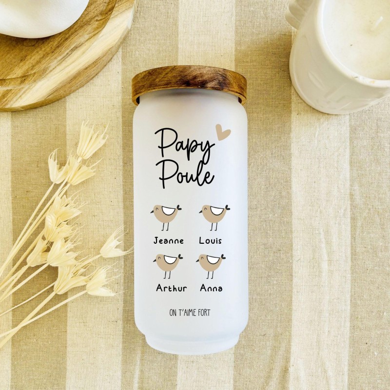 Pot en verre dépoli Papi Poule – Cadeau grand-père