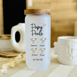 Pot en verre dépoli Papi Poule – Cadeau grand-père