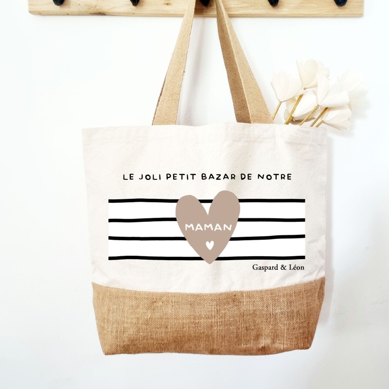 Cabas personnalisé “Le joli petit bazar de ma Maman” – Style marinière