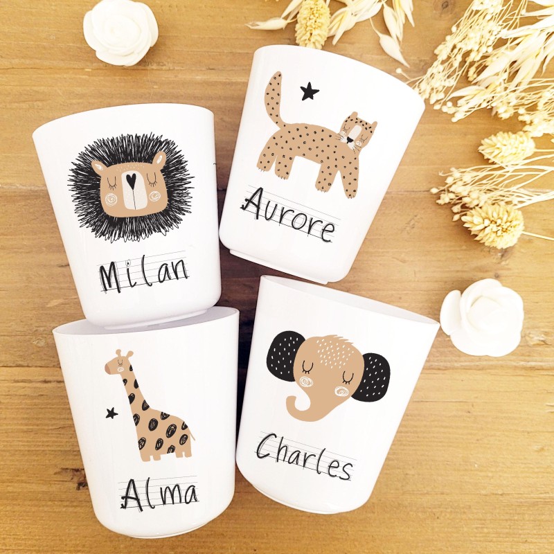 Gobelet personnalisé enfant – Collection Safari & prénom