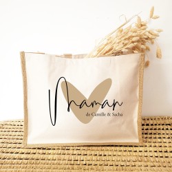CABAS PERSONNALISABLE - MAMAN - PRENOM ENFANTS -COEUR