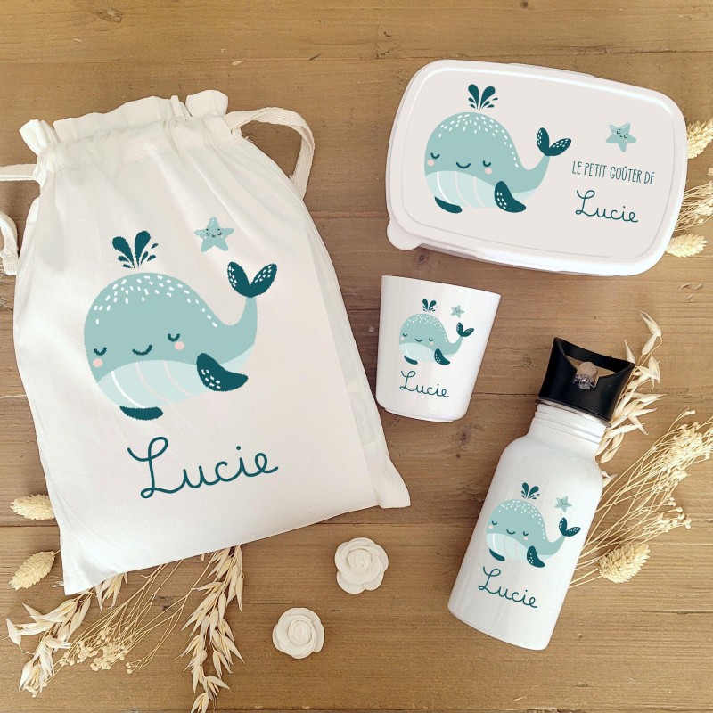 Kit goûter personnalisé motif baleine bleue Lucie – Sweet Chic Accessoires