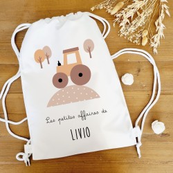 Sac à dos polyester blanc motif tracteur - Sweet Chic Accessoires