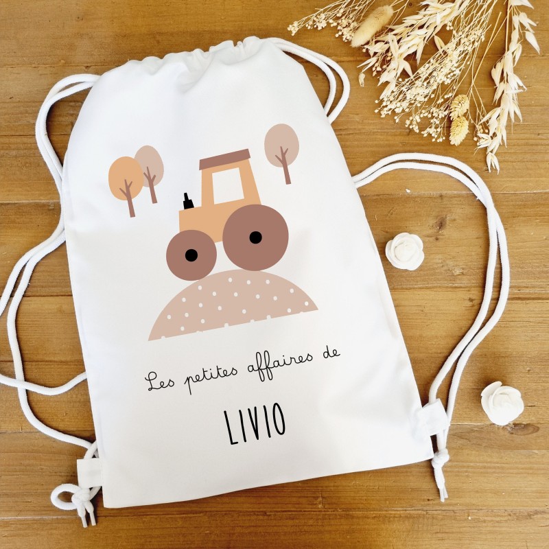 Sac à dos polyester blanc motif tracteur - Sweet Chic Accessoires