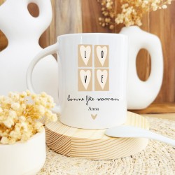Mug avec cuillère en céramique – Bonne fête maman, design LOVE personnalisable