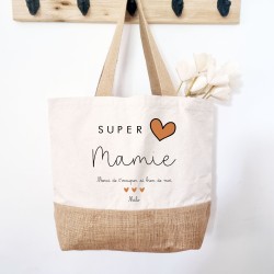 Cabas coton et toile de jute super mamie cœur terracotta - Sweet Chic Accessoires