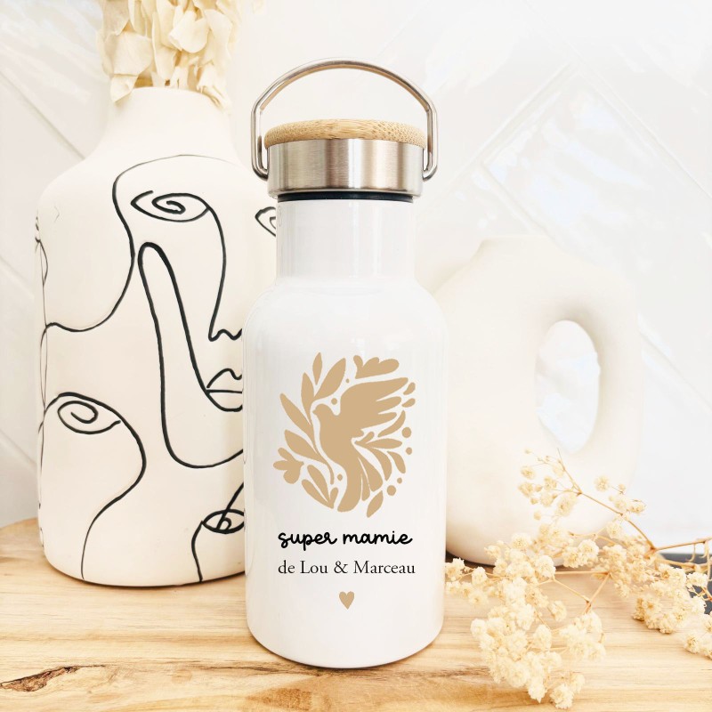 Petite Gourde isotherme Colombe - Mamie Maman - Personnalisable