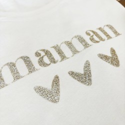Tee-shirt MAMAN coeur paillettes dorées - personnalisable