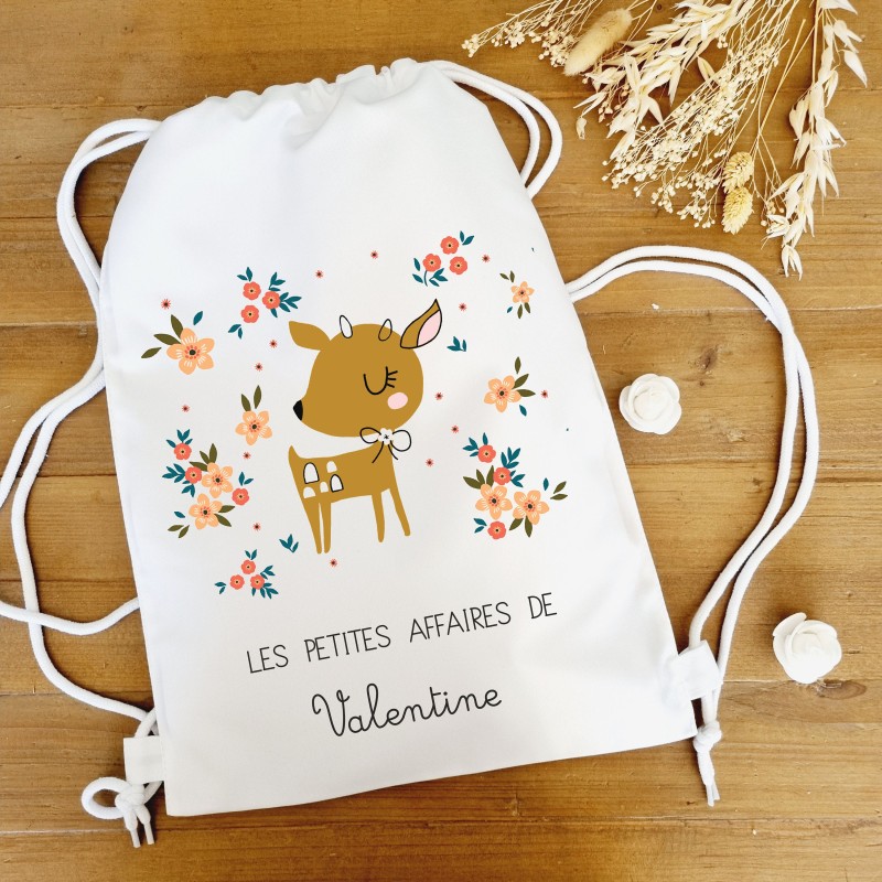 Sac à dos polyester blanc motif biche et fleurs - Sweet Chic Accessoires