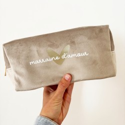 trousse velours gris personnalisable marraine