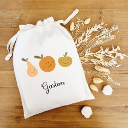 Kit goûter personnalisé Fruits – Pochon en coton et accessoires assortis