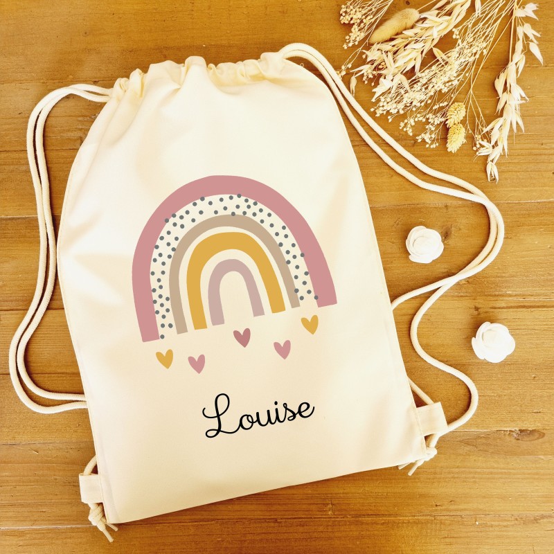 Sac à dos polyester écru motif arc-en-ciel rose - Sweet Chic Accessoires