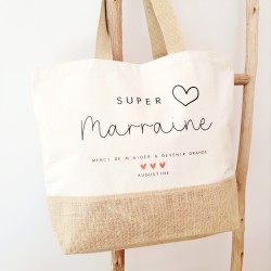 Cabas Super marraine personnalisé – Coton et toile de jute