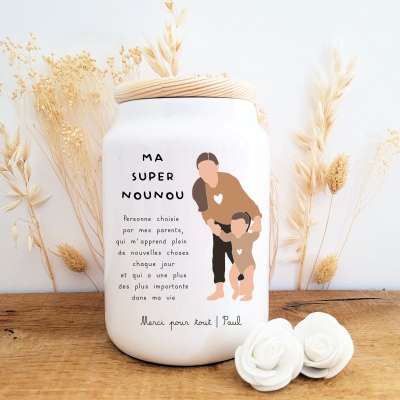 Pot à biscuits personnalisé - Cadeau Nounou maitresse -