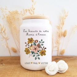 Pot à biscuits en céramique personnalisable motif fleurs vintage - Sweet Chic Accessoires