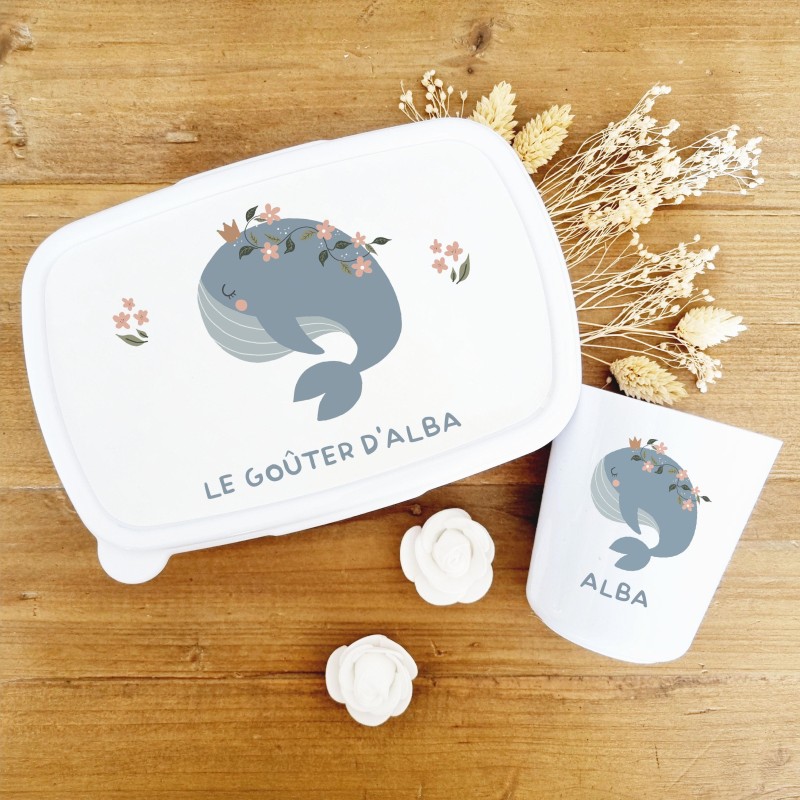 Set Boite à gouter et gobelet - personnalisable - baleine