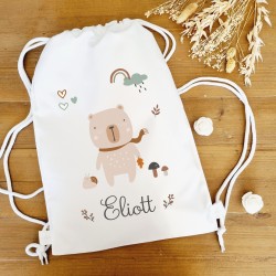 Sac à dos polyester blanc motif ourson et escargot - Sweet Chic Accessoires