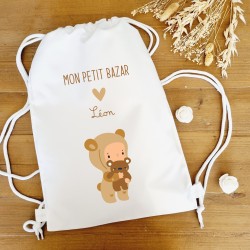 Sac à dos polyester blanc motif bébé et son doudou - Sweet Chic Accessoires