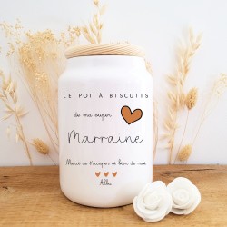 Pot à biscuits personnalisable motif cœur terracotta modèle super marraine - Sweet Chic Accessoires