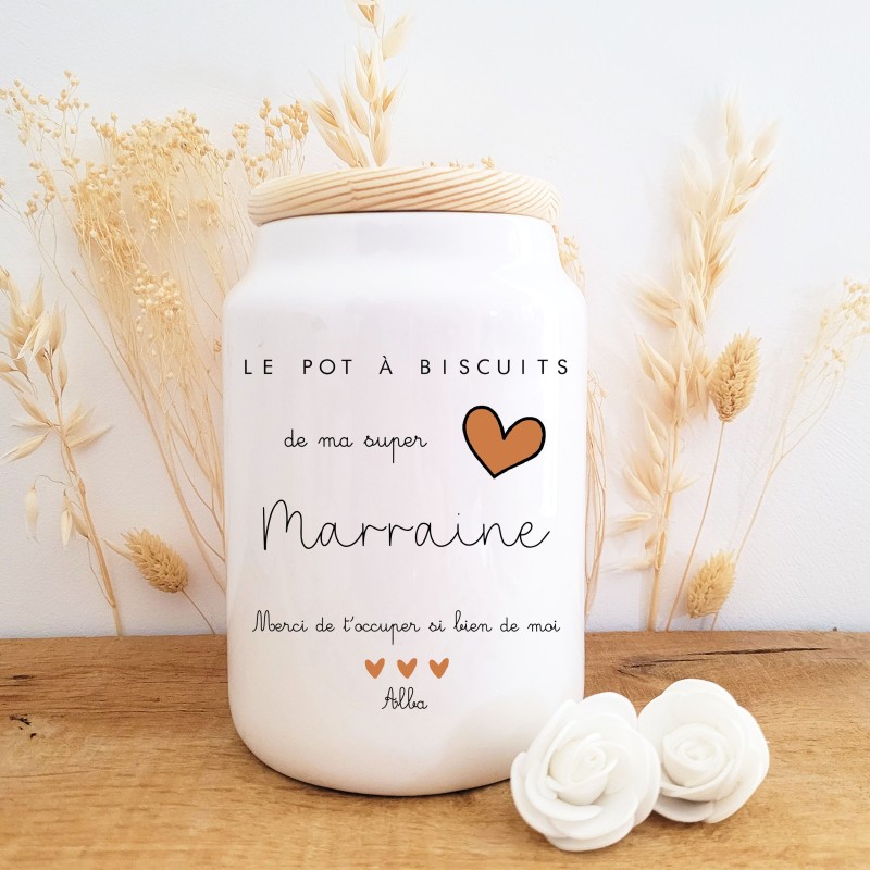 Pot à biscuits personnalisable motif cœur terracotta modèle super marraine - Sweet Chic Accessoires