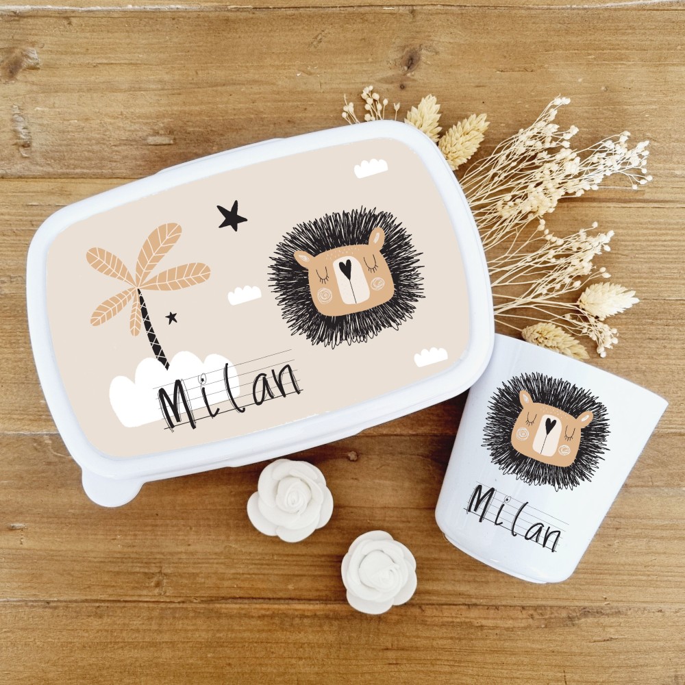 Set goûter personnalisé enfant – Thème Lion & prénom