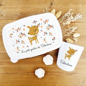 Set goûter personnalisé enfant – Thème Faon fleuri & prénom