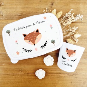 Set goûter personnalisé enfant – Thème Renarde cœur & prénom