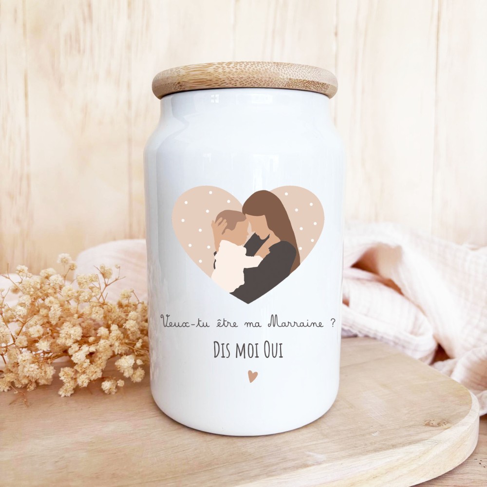 Pot à cookies “Veux-tu être ma marraine ?” – Cadeau personnalisé pour une demande originale