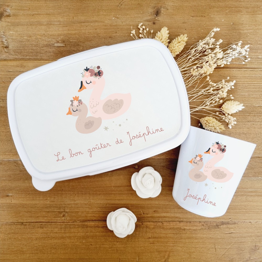 Set goûter personnalisé enfant – Thème Cygne & prénom