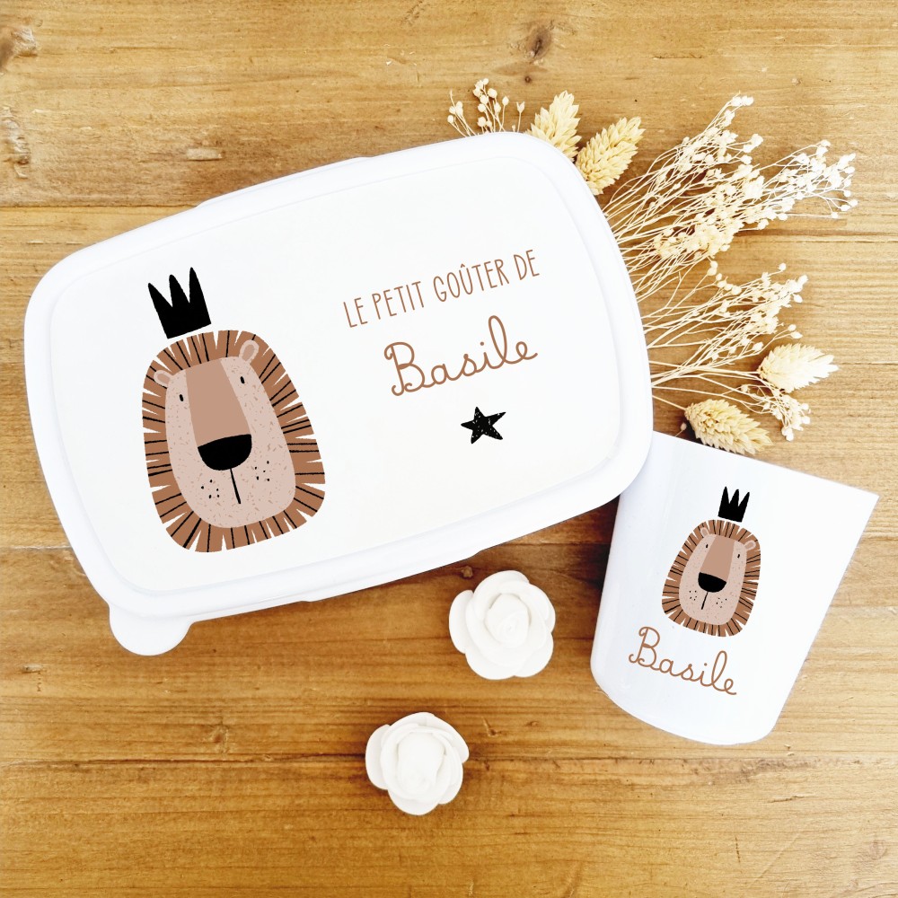 Set goûter personnalisé enfant – Thème Lion & prénom
