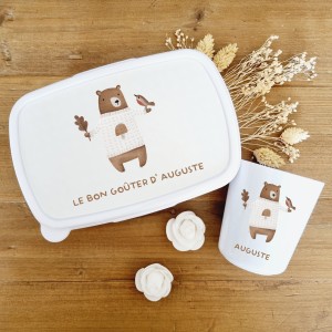 Set goûter personnalisé enfant – Thème Ourson & prénom