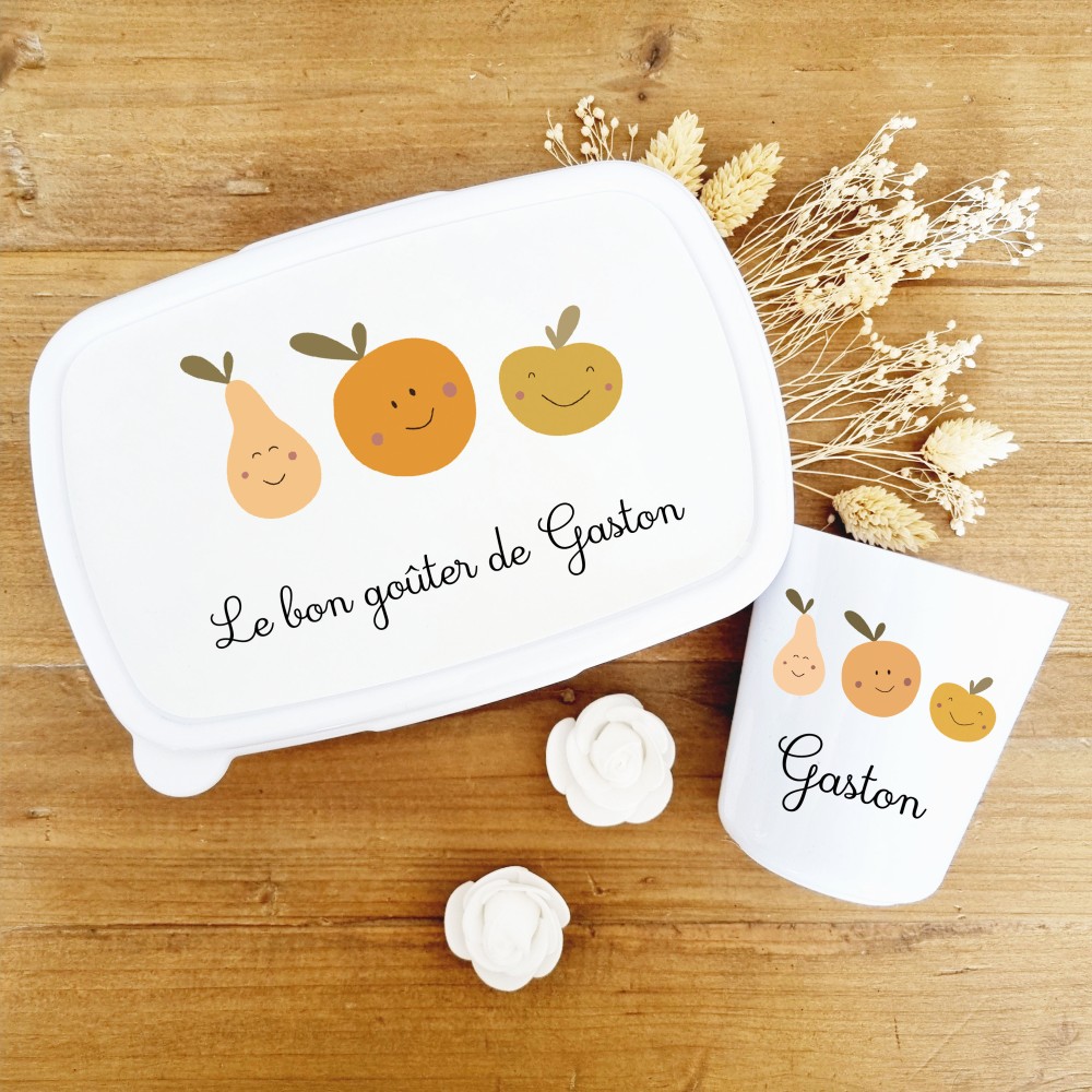 Set goûter personnalisé enfant – Thème Fruits souriants & prénom
