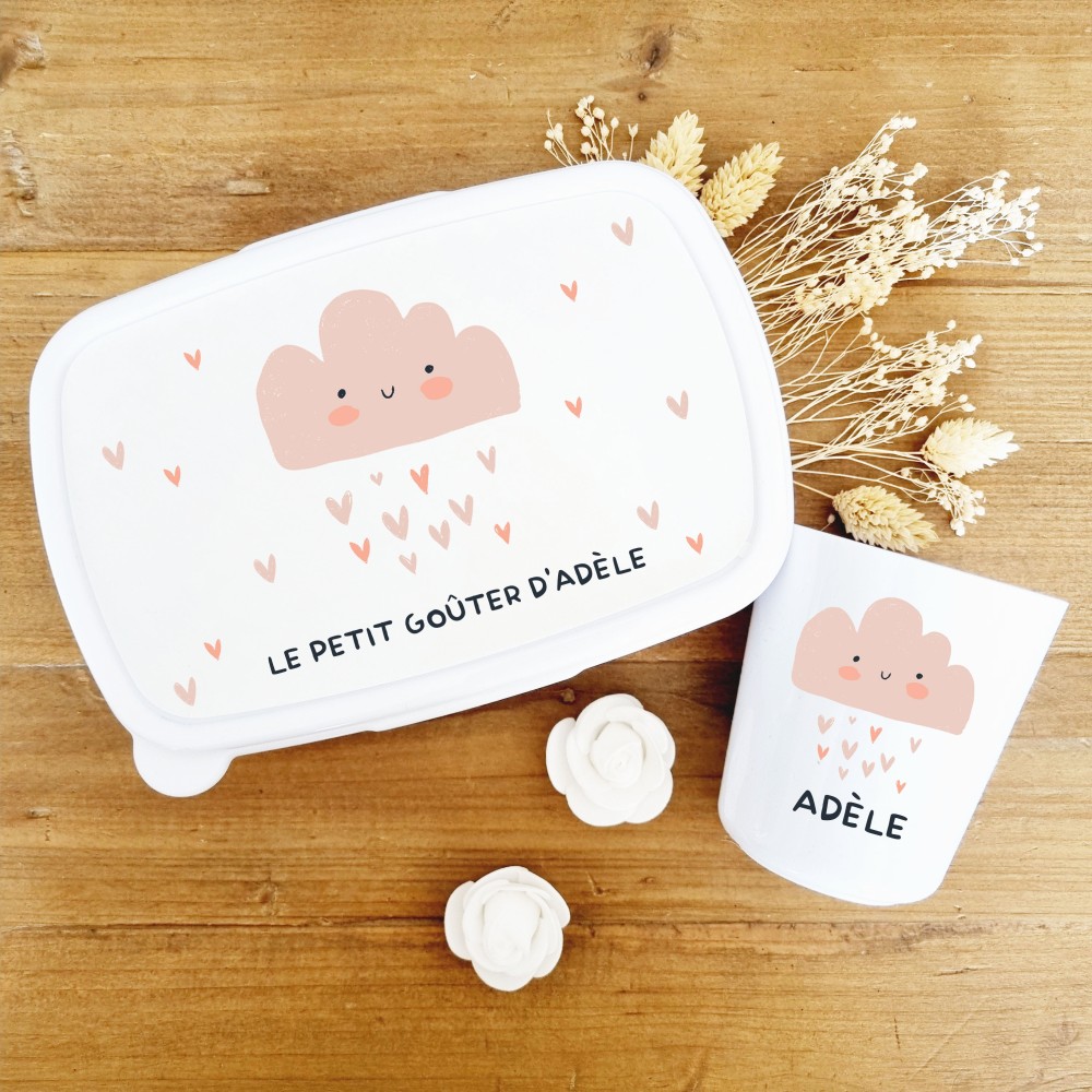 Set goûter personnalisé enfant – Thème Nuage rose & prénom