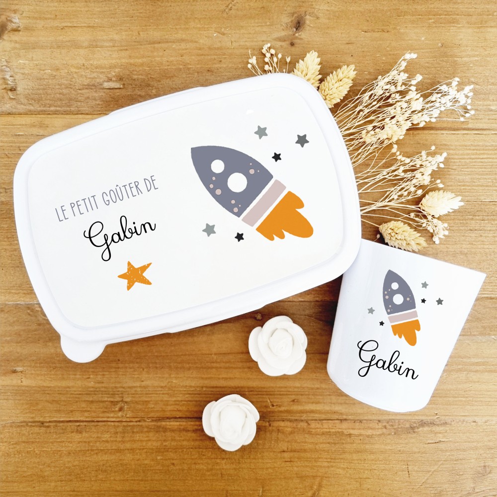 Set goûter personnalisé enfant – Thème Fusée & étoiles