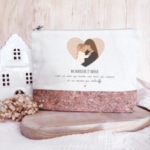 Trousse “Ma marraine d’amour” – Cadeau personnalisé en liège et coton