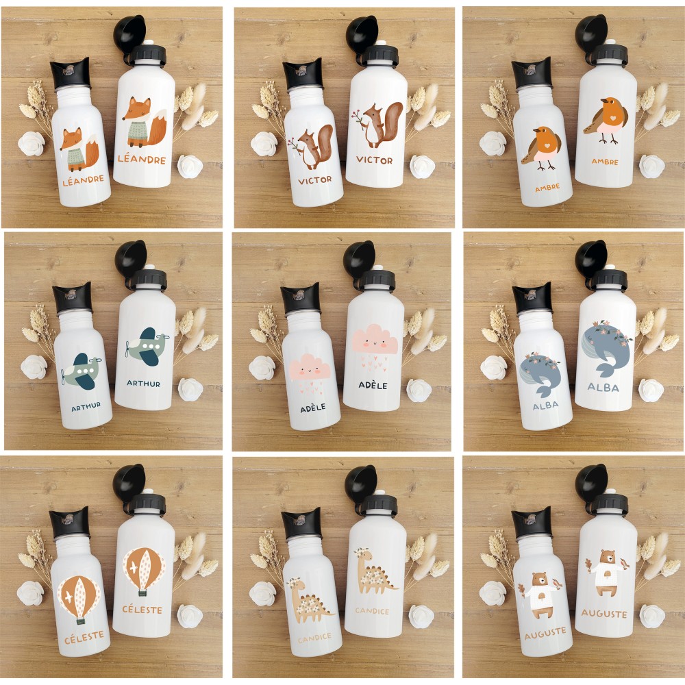 Gourde personnalisable bouchon sport ou paille intégrée motifs au choix - Sweet Chic Accessoires