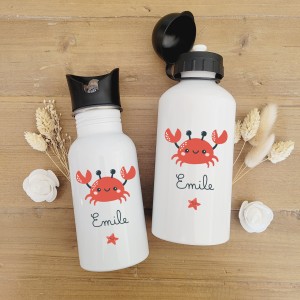Gourde personnalisable bouchon sport ou paille intégrée motif crabe - Sweet Chic Accessoires