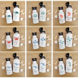 Gourde personnalisable bouchon sport ou paille intégrée collection Mer - Sweet Chic Accessoires