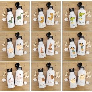 Gourde personnalisable bouchon sport ou paille intégrée collection Animaux rigolos - Sweet Chic Accessoires