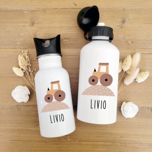 Gourde personnalisable bouchon sport ou paille intégrée motif tracteur Livio - Sweet Chic Accessoires