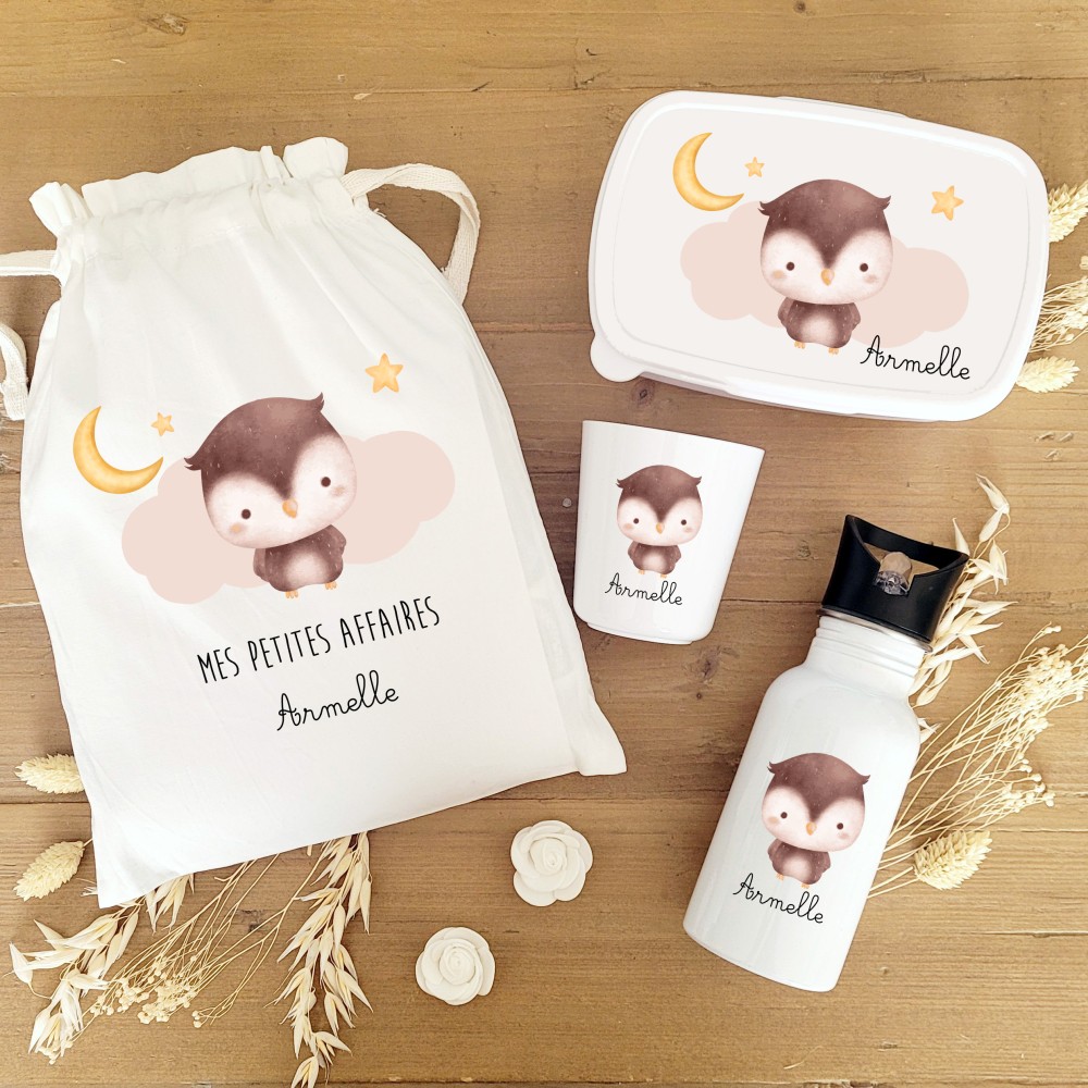 Kit goûter personnalisé motif chouette sous la lune – Sweet Chic Accessoires