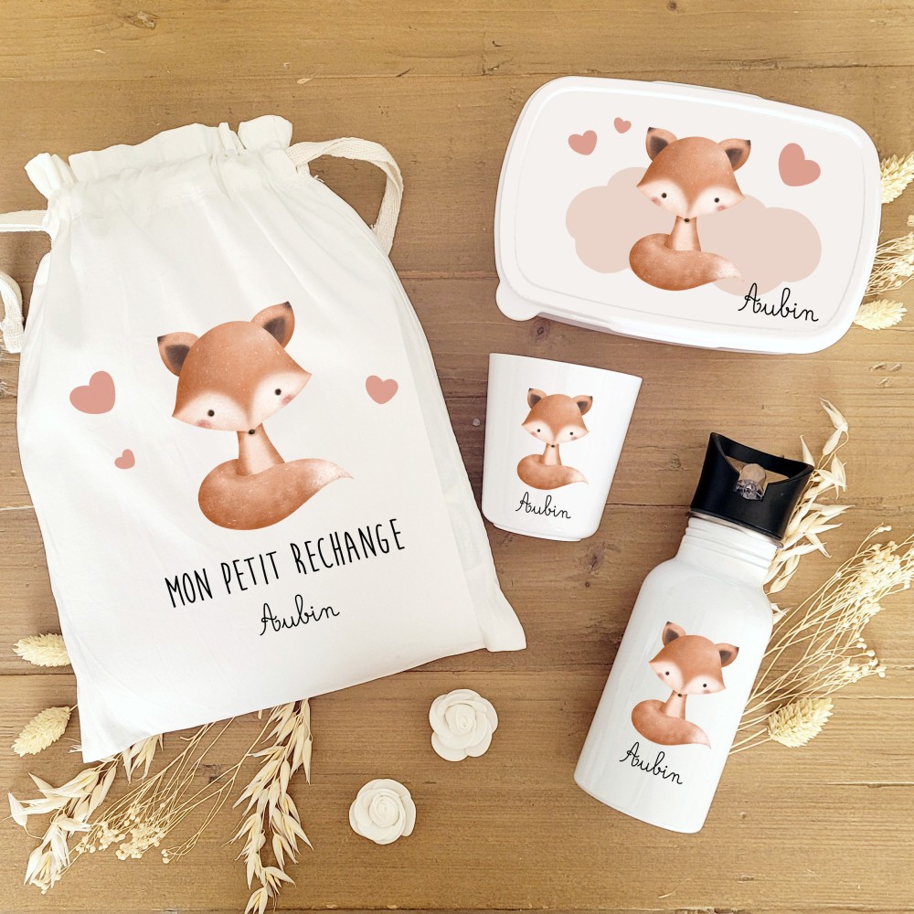 Kit goûter personnalisé motif renard roux et cœurs – Sweet Chic Accessoires