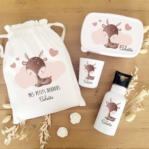 Kit goûter personnalisé motif biche sur nuage et cœurs – Sweet Chic Accessoires