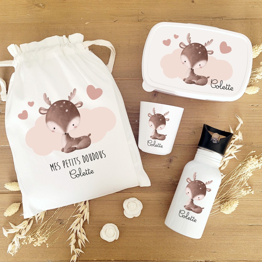 Kit goûter personnalisé motif biche sur nuage et cœurs – Sweet Chic Accessoires