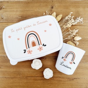 Set boite à goûter et gobelet personnalisable motif arc-en-ciel Louison - Sweet Chic Accessoires