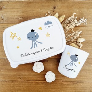 Set boite à goûter et gobelet personnalisable motif pieuvre Augustin - Sweet Chic Accessoires